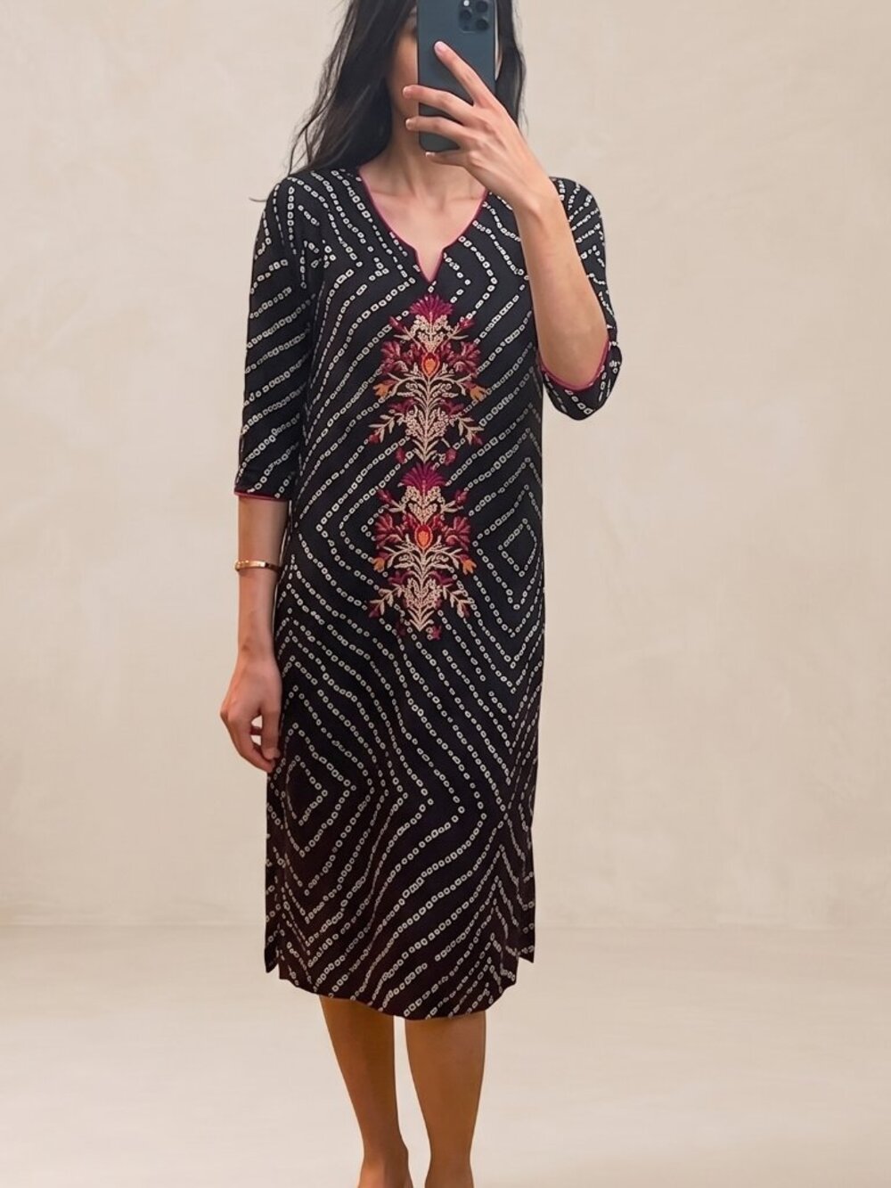 Anubhutee Navy Blue Printed Embroidered Kurti Dress Medium